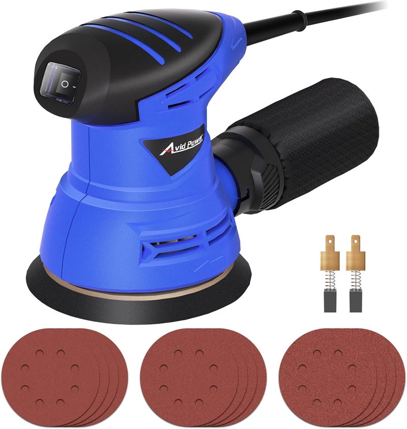 AVID POWER 5 Inch Orbital Sander, 12000 RPM Electric Sander Tool, Random Orbit Sander for Woodworking, 12 Pcs Sandpapers and Dust Collection Bag - Image 1